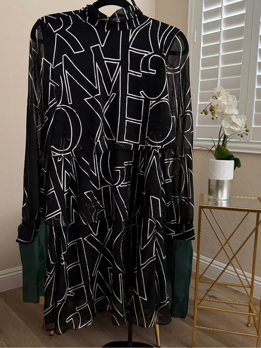 Armani Exchange Black Dress with Silver Graphic Stripes size 4